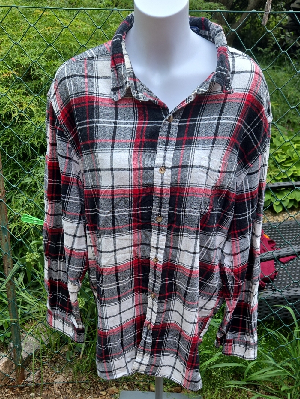 Chaps Red, Black and White Plaid Button-Down Shirt